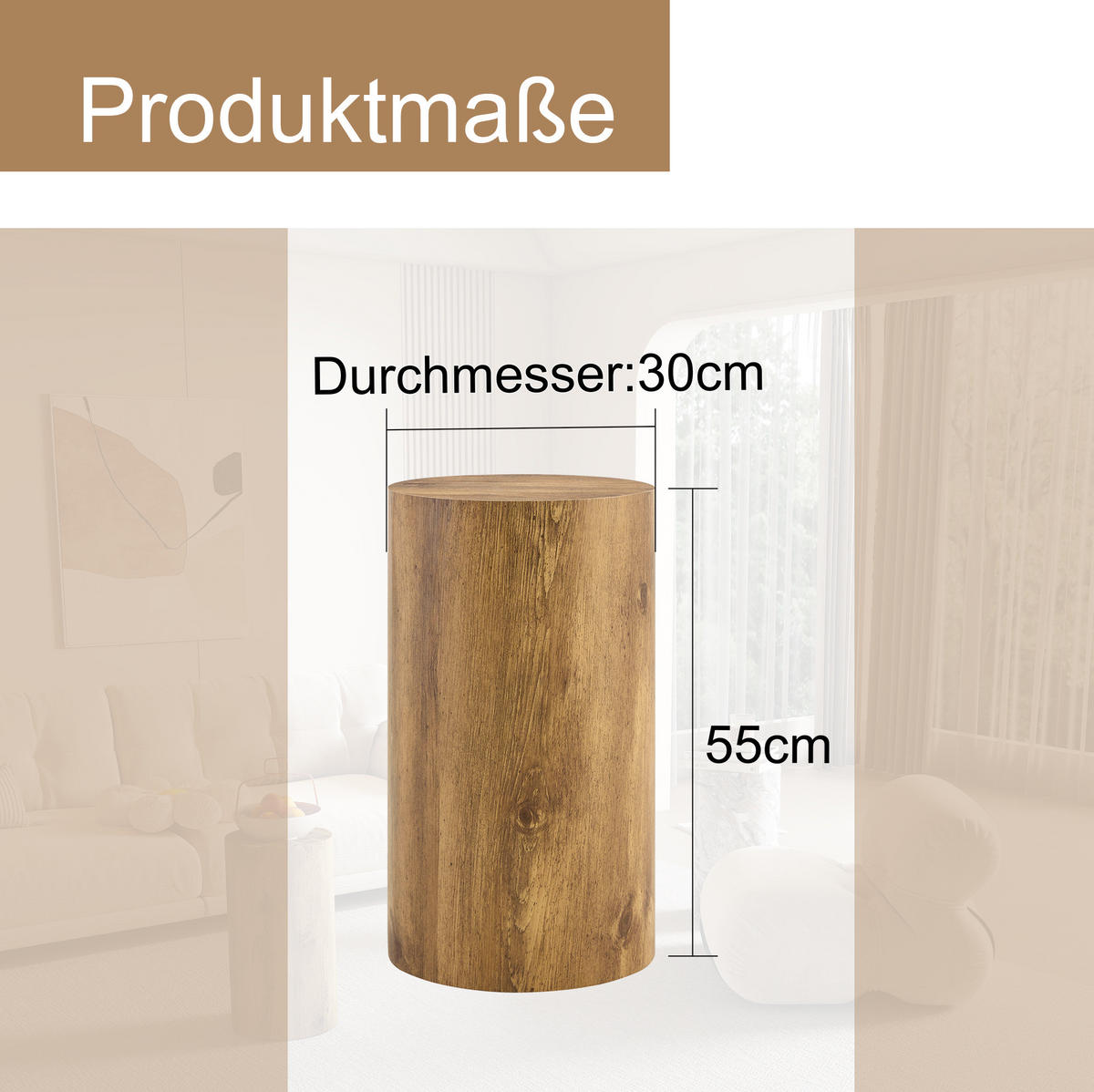 ODKLÁDACÍ stolek 30/30/55 cm v dekoru dřeva z MDF bez montáže - přírodní, kompozitní dřevo (30/30/55cm) - OKWISH