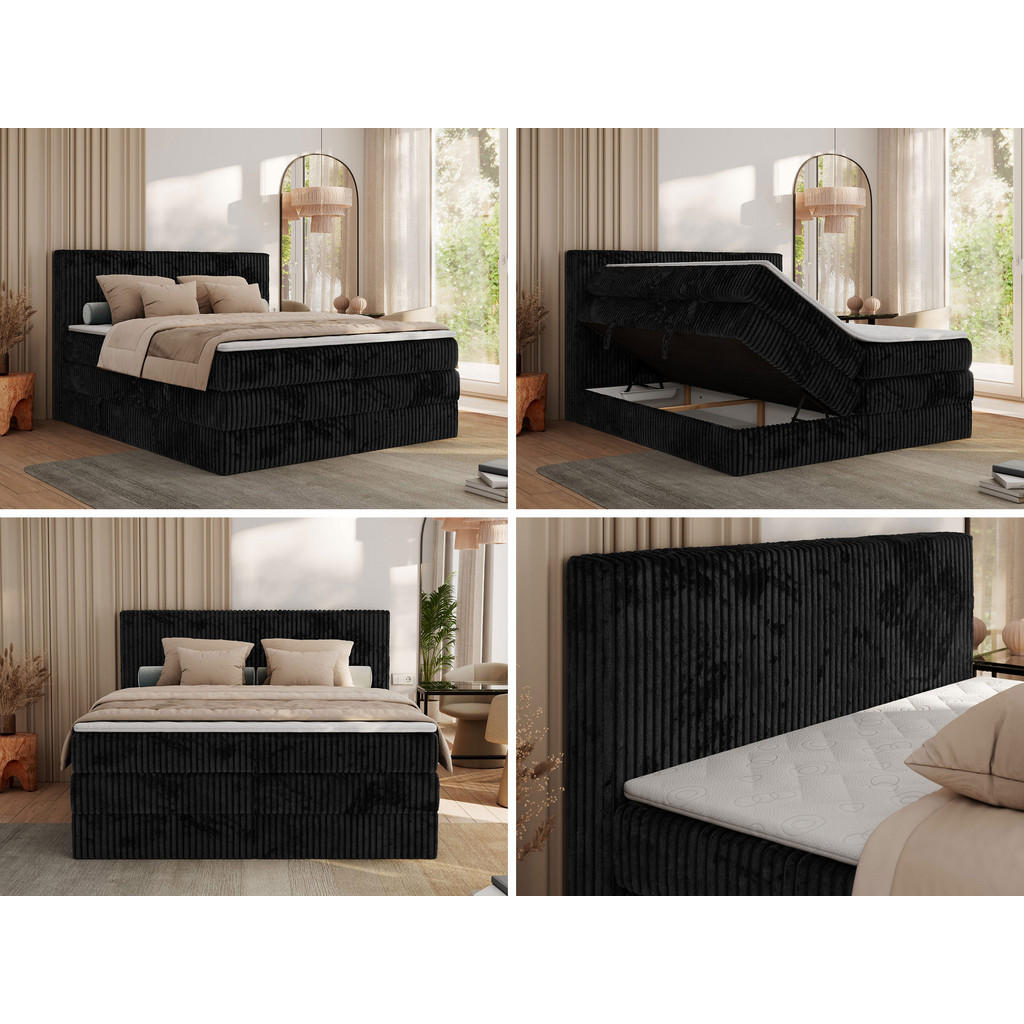 Thumbnail - MKS Boxspringbett, Schwarz, Textil, H4, 7-Zonen, Rechteckig, 140x200 cm, Oeko-Tex®, Schlafzimmer, Betten, Boxspringbette...