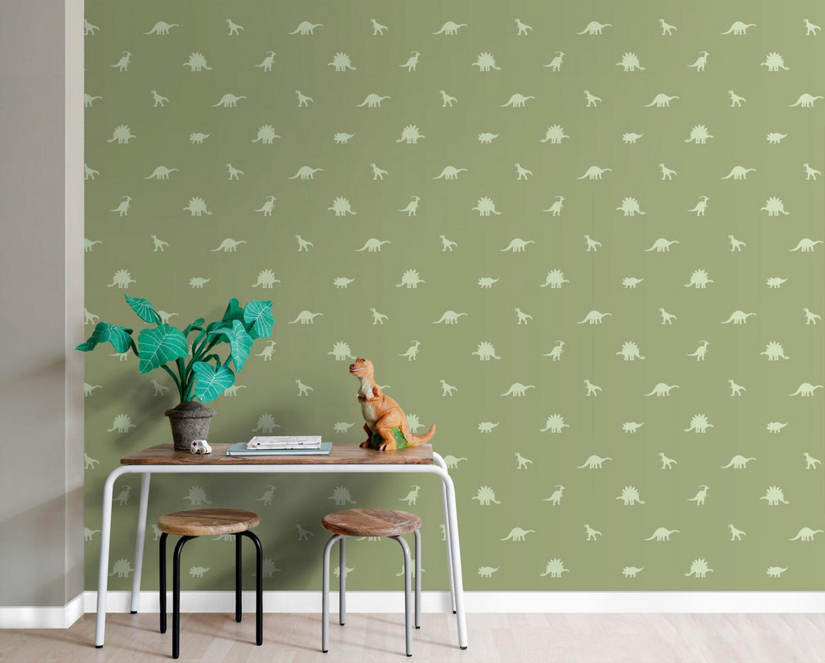 TAPETE Dinosaurier 50 x 900 cm - Grün, Papier (50/0.1cm) - ESTAhome