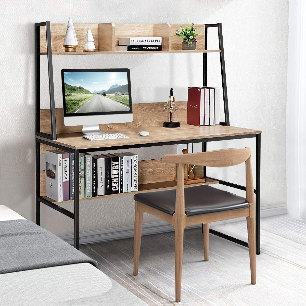 SKRIVBORD 140 cm naturlig - Naturfärgad, Trä (57/120/140cm) - COSTWAY