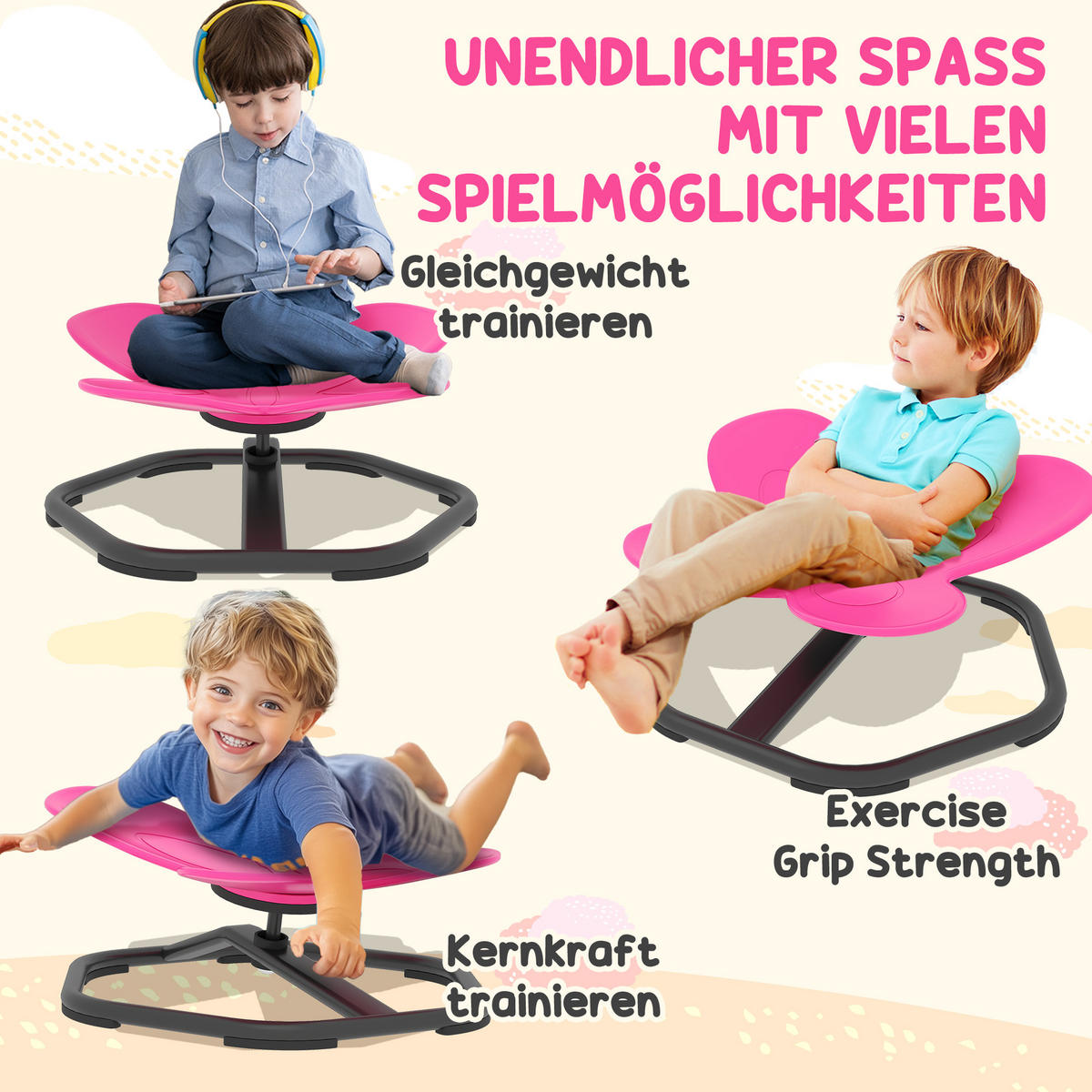 KARUSSELL Kinder Drehstuhl Autismus Sensorischer Drehstuhl für Mädchen Jungen - Rosa, Kunststoff (56.5/26.5/57cm) - AIYAPLAY