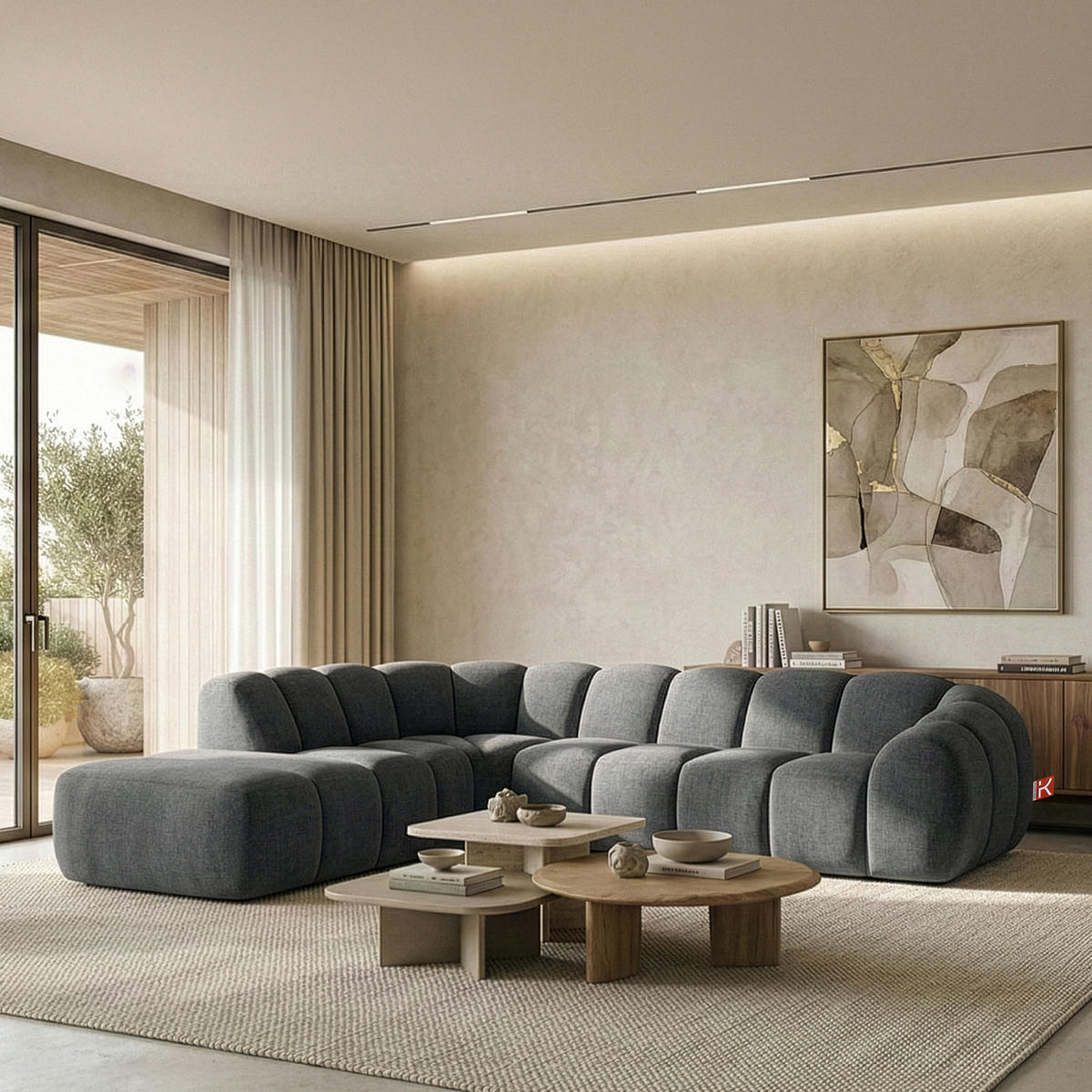 ECKSOFA LINKS FLAVA, Aschgrau - Grau, Holz/Holzwerkstoff (310/274cm) - KONSIMO®