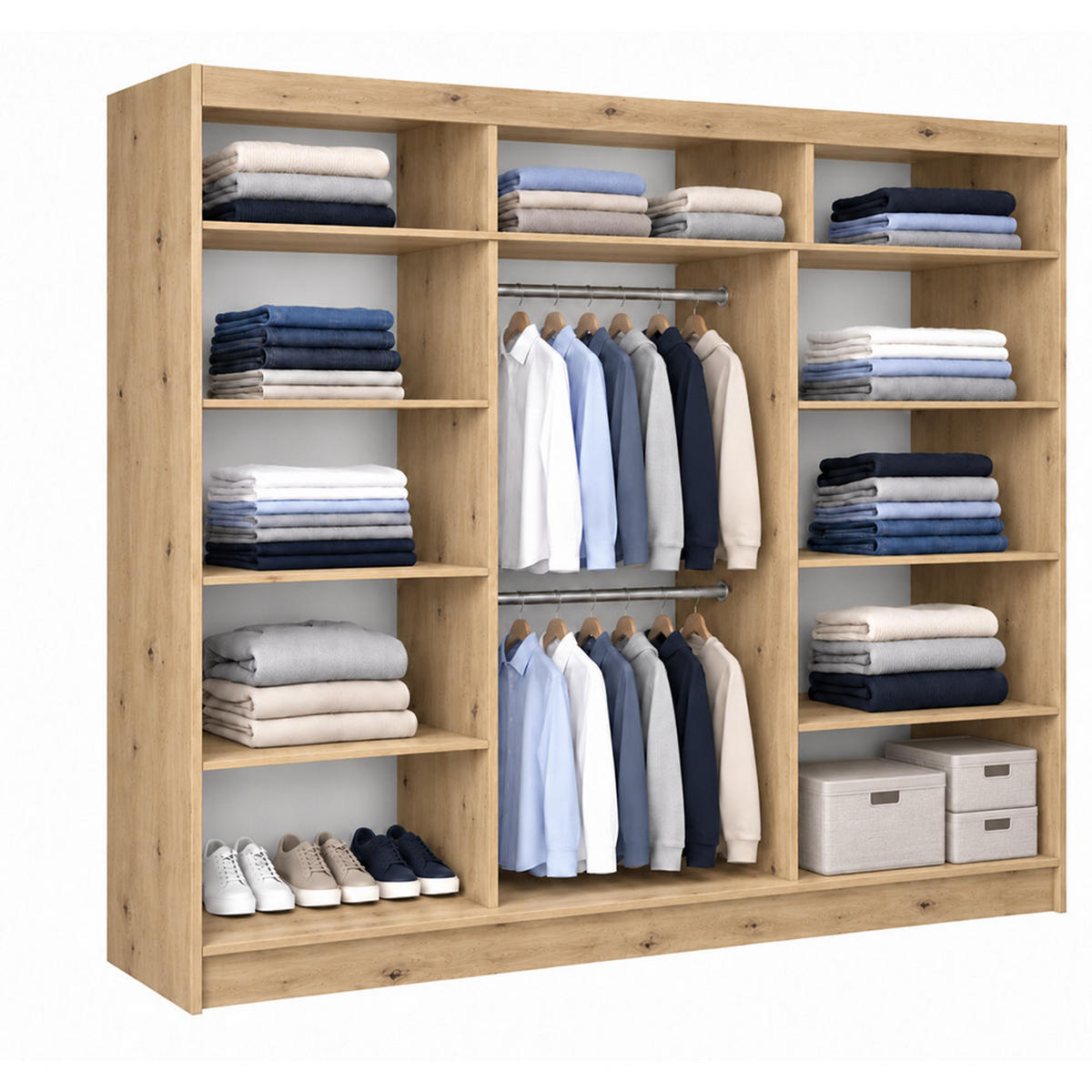 KLEIDERSCHRANK Steria 240 cm Artisan Griffe silber - Eiche Artisan, Holzwerkstoff (240/216/61cm) - KS Home Concept
