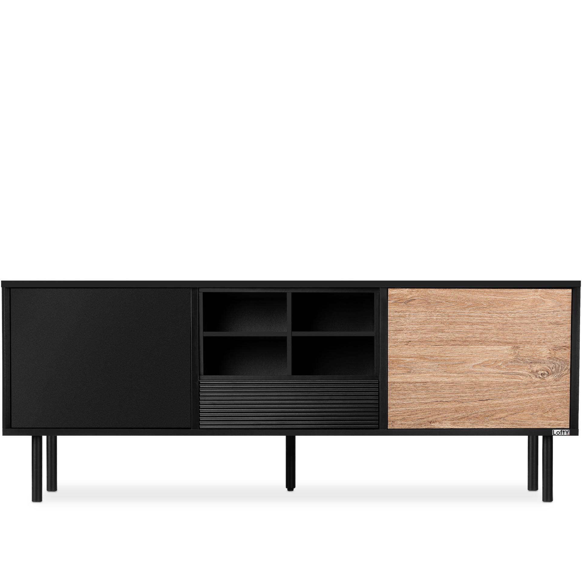 LOWBOARD LOFTY Loft-Stil, schwarz - Eichefarben/Schwarz, Holzwerkstoff (152/59/41cm) - KONSIMO®