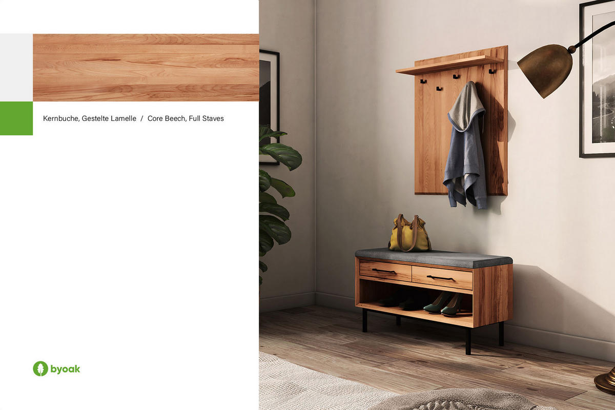 HALLENBANK LEON Kernbuche - Kernbuche, Holz (97/52/36cm) - byoak