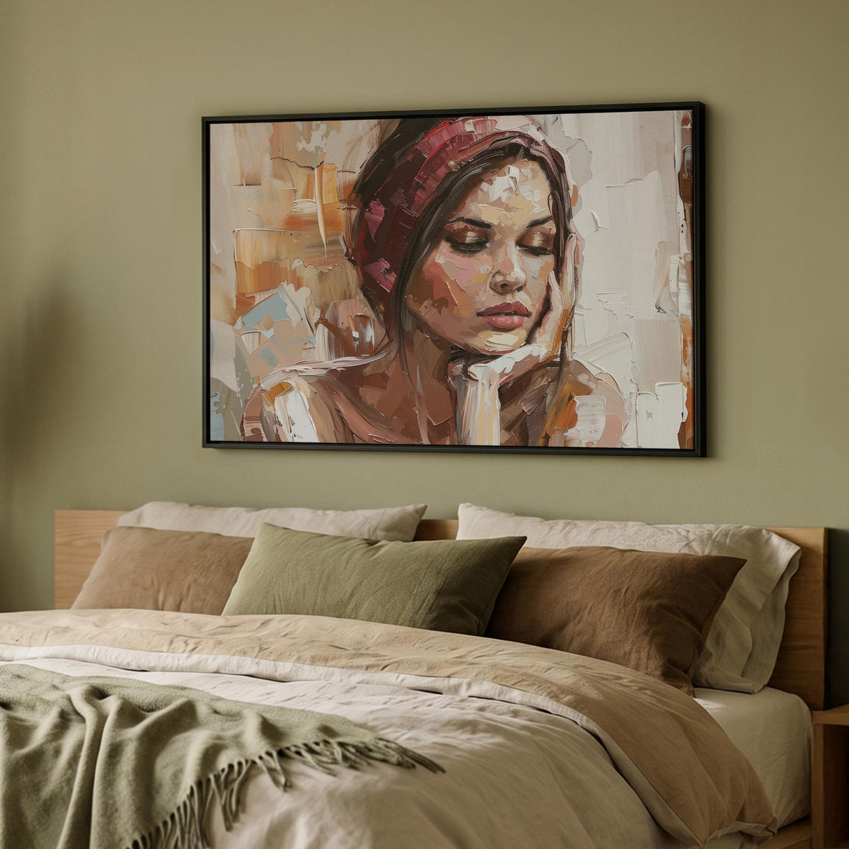 LEINWAND Bilder mit Rahmen - Frau - Lackierung - Porträt - Modern - 90x60 - Altrosa, Textil (90/60cm) - MuchoWow