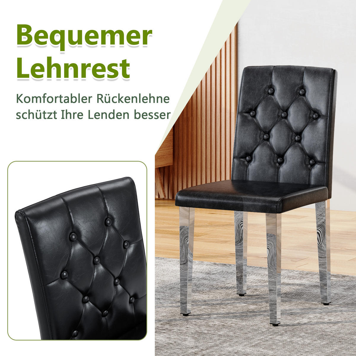STUHL-SET DE-36653 4 Stück mit PU-Bezug und Metallbeinen Silber - Silberfarben, Metall (46/89/42cm) - ComfortXL
