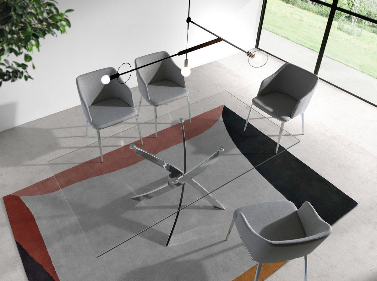 ESSTISCH Rechteckig Glas | Stahl 180/95/75 cm - Edelstahlfarben/Transparent, Metall (95/180/75cm) - ANGEL CERDA