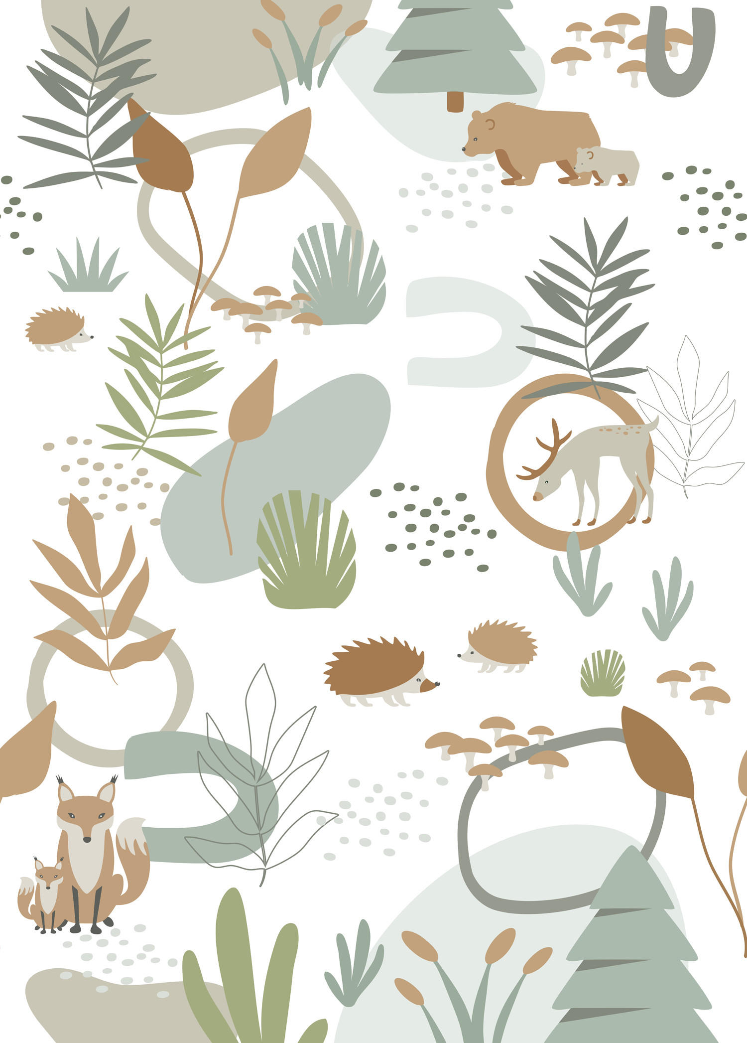 FOTOTAPETE Wald mit Waldtieren 200 x 279 cm - Grün, Papier (200/279cm) - ESTAhome