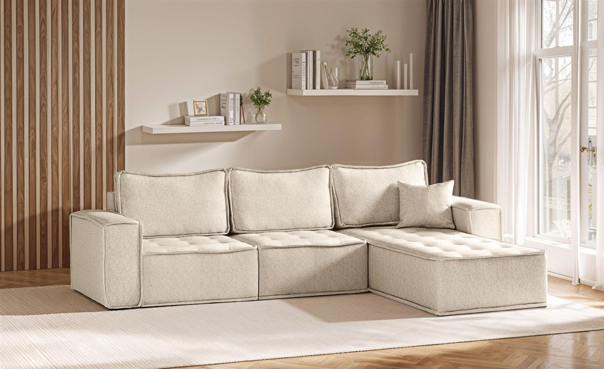 ECKSOFA Sande In Raven - Creme, Holzwerkstoff/Textil (292/192cm) - Fun Möbel