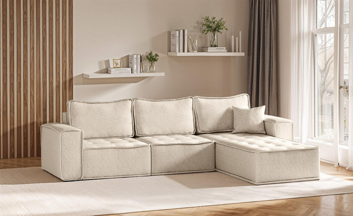 ECKSOFA Sande In Raven - Creme, Holzwerkstoff/Textil (292/192cm) - Fun Möbel