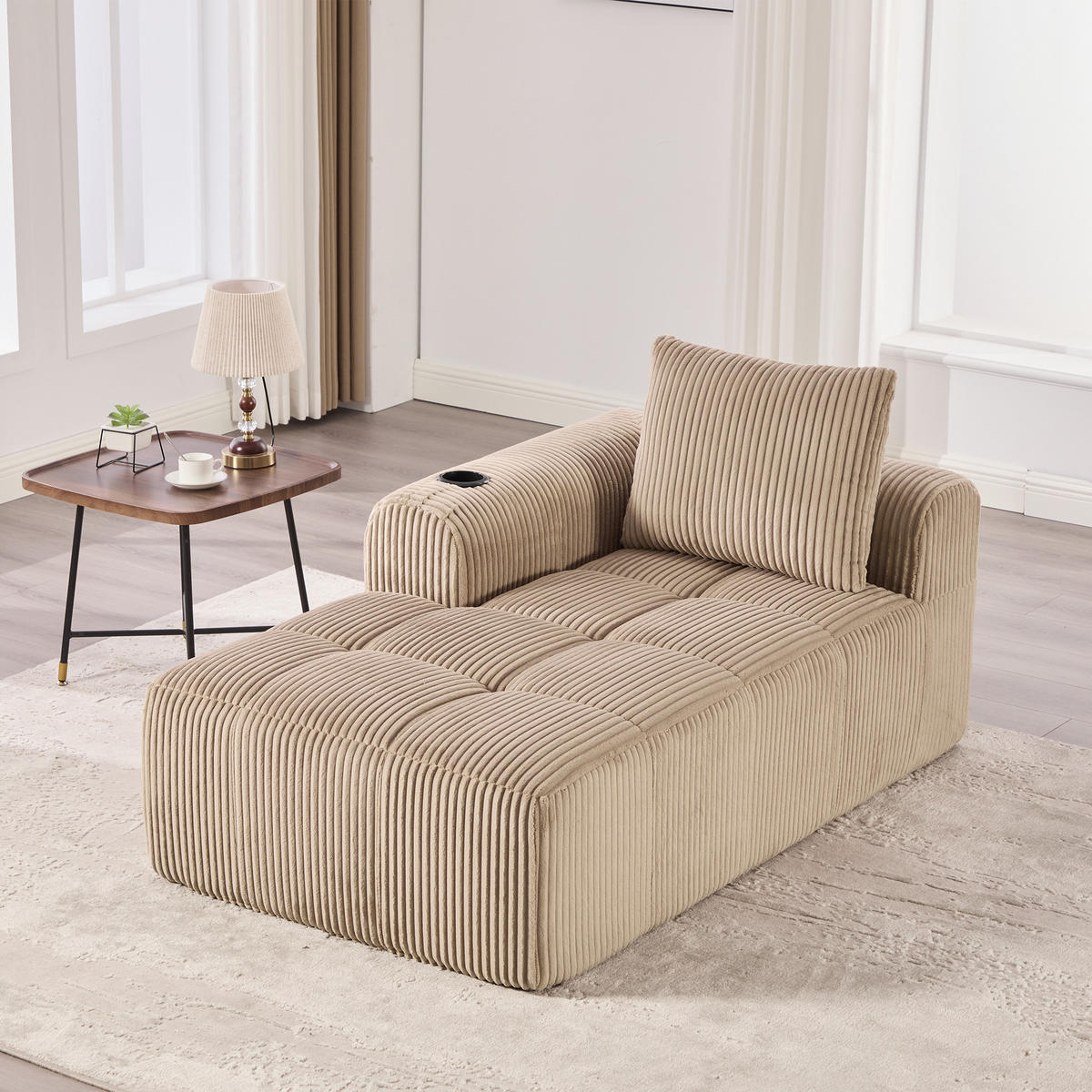 SOFA Khaki, Relaxsessel Cordbezug mit Getränkehalter und Stauraum - Braun, Textil (158/61/93cm) - PARAFTA HOME