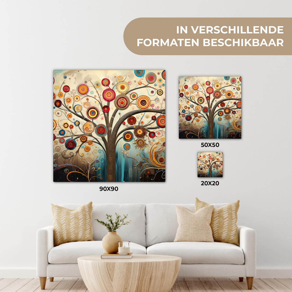 LEINWANDBILD Baum - Baum des Lebens - Farbe 90x90 cm - Braun, Textil (90/90cm) - MuchoWow