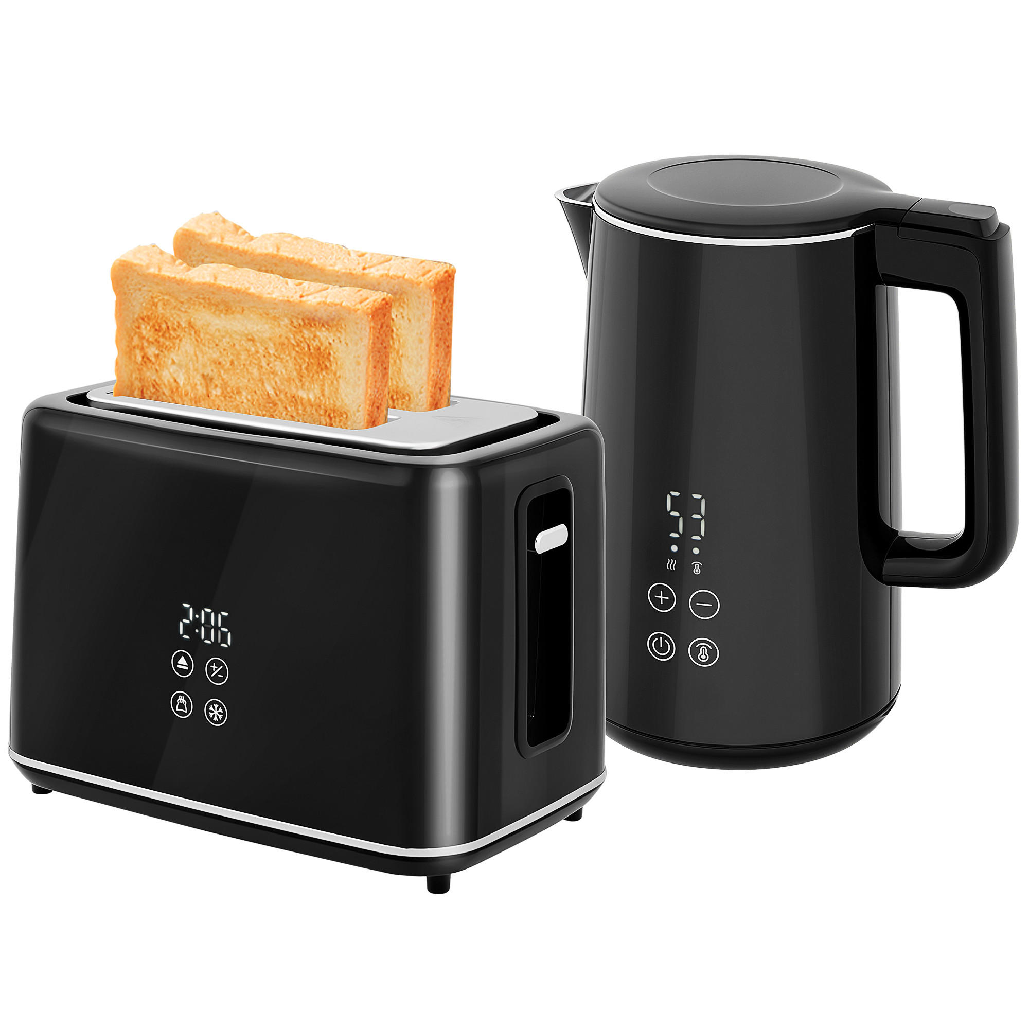 TOASTER mit Wasserkocher DE-07870 7 Bräunungsstufen, 1,5 L Schwarz - Schwarz, Kunststoff (15.5/25.1/21.5cm) - ComfortXL