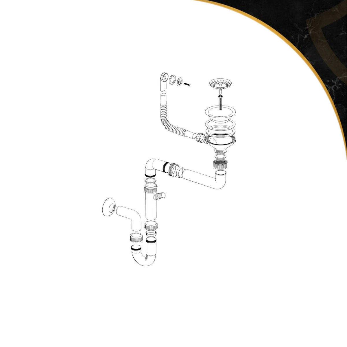 SPÜLBECKEN Napo 55 Schwarz 3-tlg. 55/42 cm Unterbau Granitkomposit mit Siphon - Schwarz, Stein (55/42/20cm) - Granitan