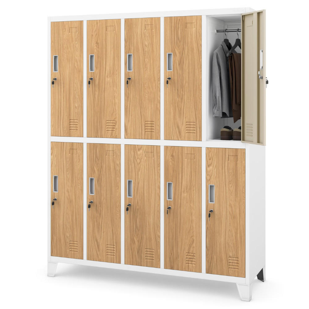 UMKLEIDESCHRANK Spind BERLIN 10 Abteile 172x136x45cm Weiß-Goldene Eiche - Weiß, Metall (136/172/45cm) - DELUKE