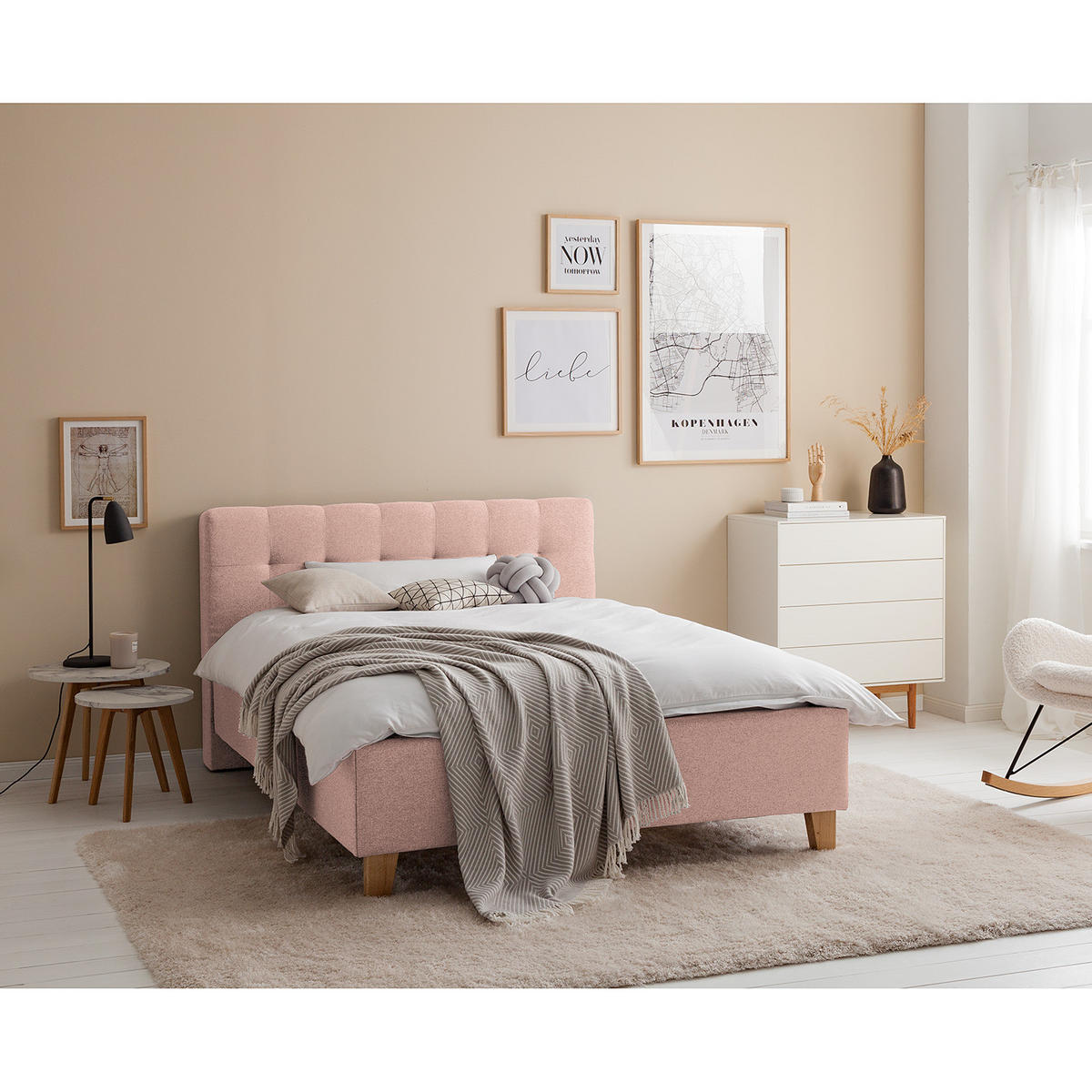 POLSTERBETT - Webstoff - Rosa, Holz/Textil (140/200cm) - home24