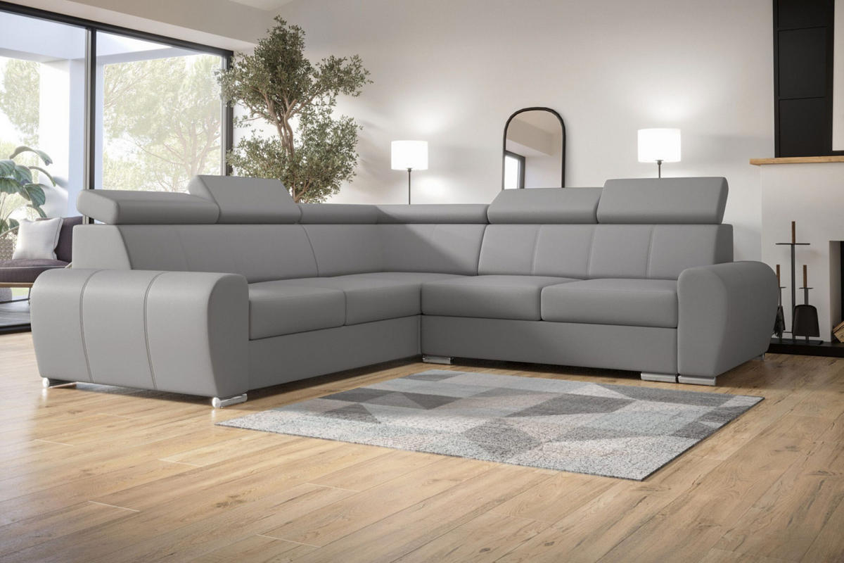 ECKSOFA APOLLO,mit Schlaffunktion und Bettkasten, Farbe: Dunkelgrau, Kunstleder, Ottomane Links - Dunkelgrau, Textil (255/255cm) - O-Sofa
