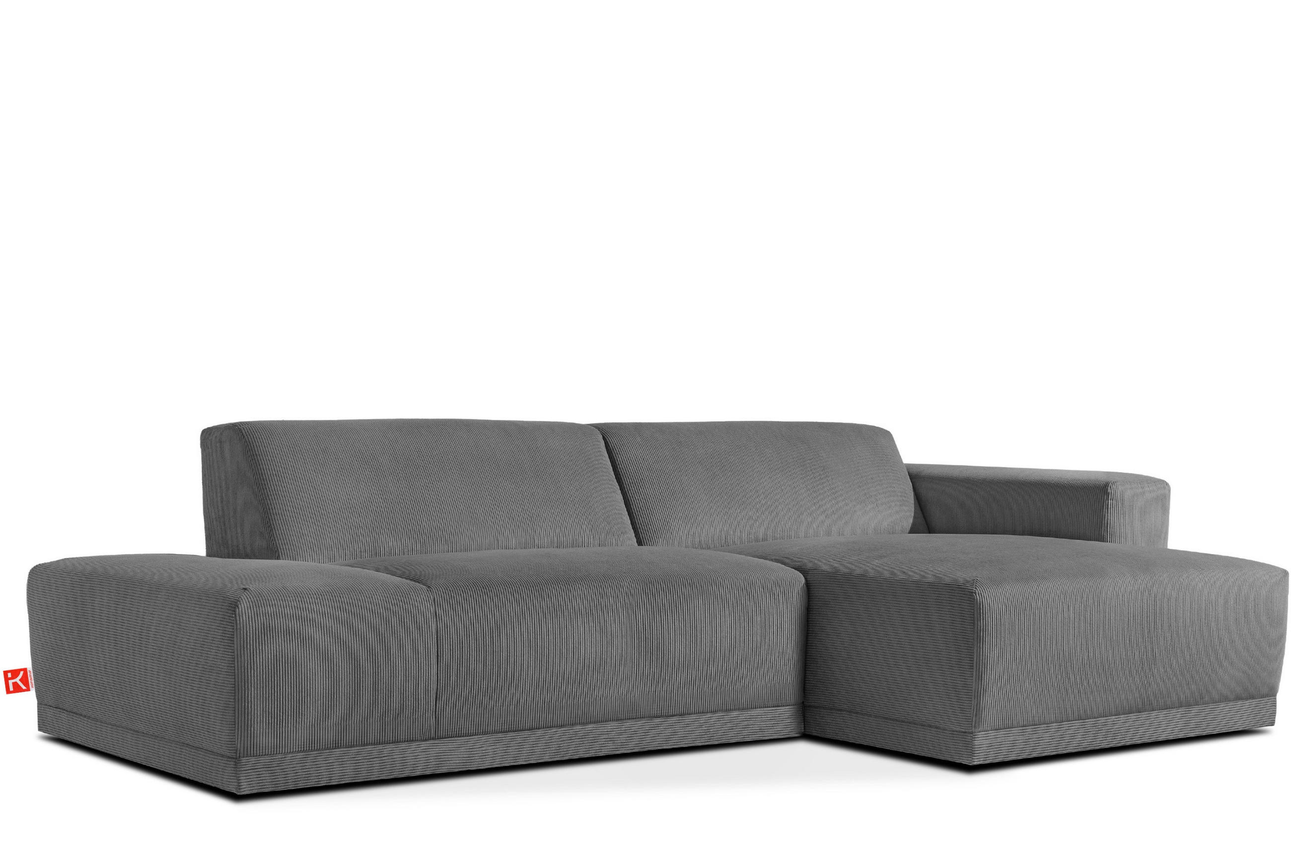 ECKSOFA-RECHTS MUDI in moderner Optik mit hochwertigem Kaltschaum, Cord-Stoff, grau - Schwarz/Grau, Textil (280/160cm) - KONSIMO®