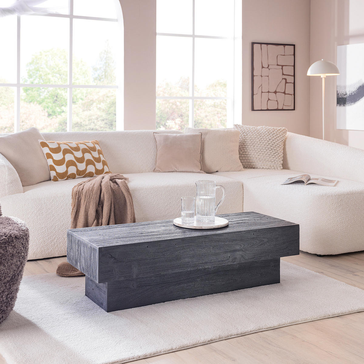 COUCHTISCH - Akazie massiv Schwarz - Schwarz/Akaziefarben, Holz (45/120/35cm) - home24