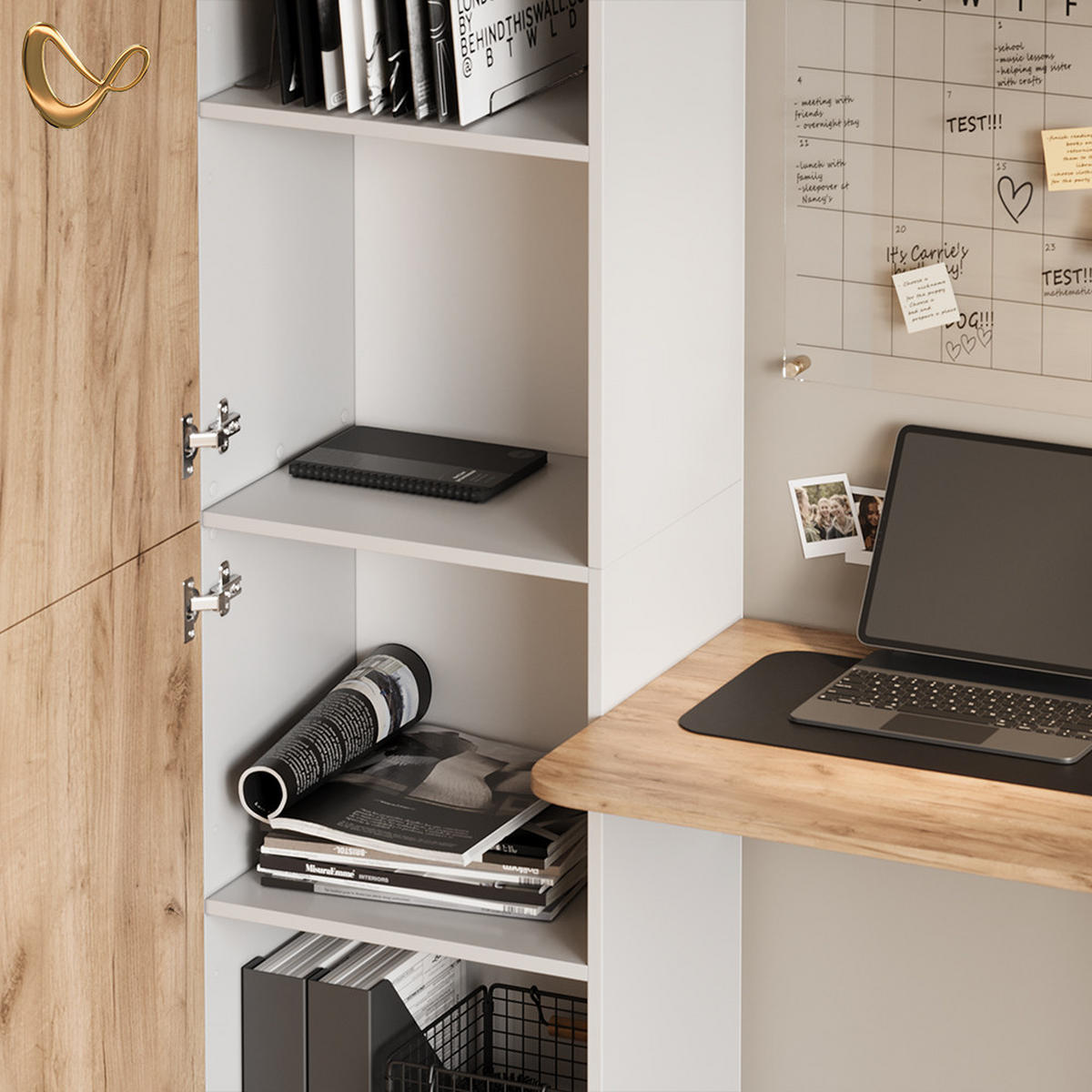 SCHREIBTISCH Rina Weiß/Goldkraft Eiche 122.9 x 168 cm - Honigeiche/Weiß, Holzwerkstoff (52/122.9/168cm) - Livinity®