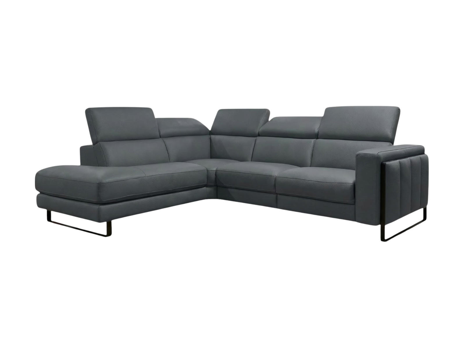 ECKSOFA Marchesi Echtleder Anthrazit - Anthrazit, Leder/Metall (220/80/257cm)