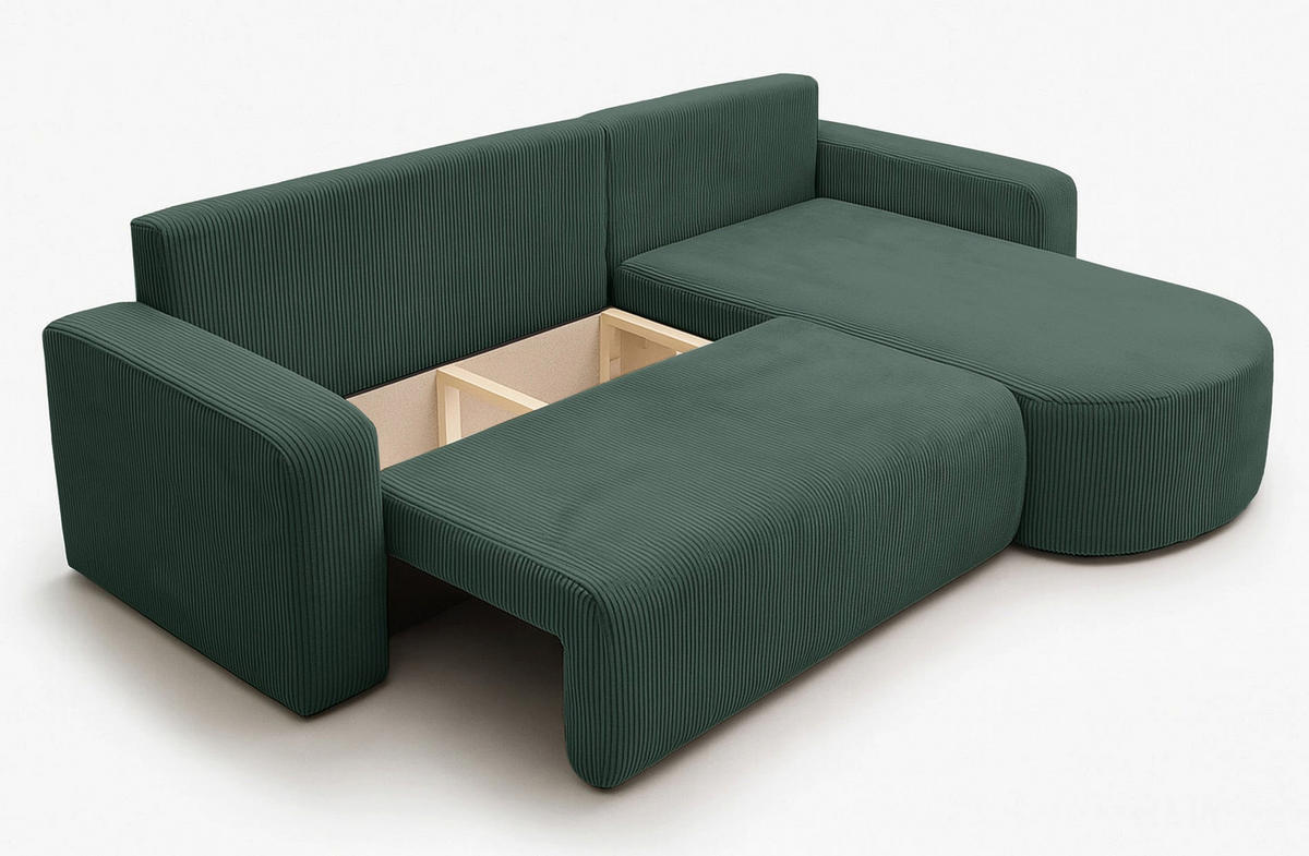 ECKSOFA TEEO Cord Dunkelgrün 170 cm L-Form beidseitig - Dunkelgrün/Schwarz, Kunststoff/Textil (170/275cm) - Homebook