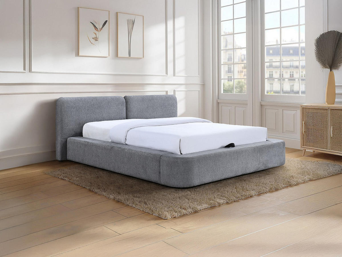 BETT mit Bettkasten - 2 Personen - Stoff - Grau - Grau, Textil (140/190cm) - Vente-Unique