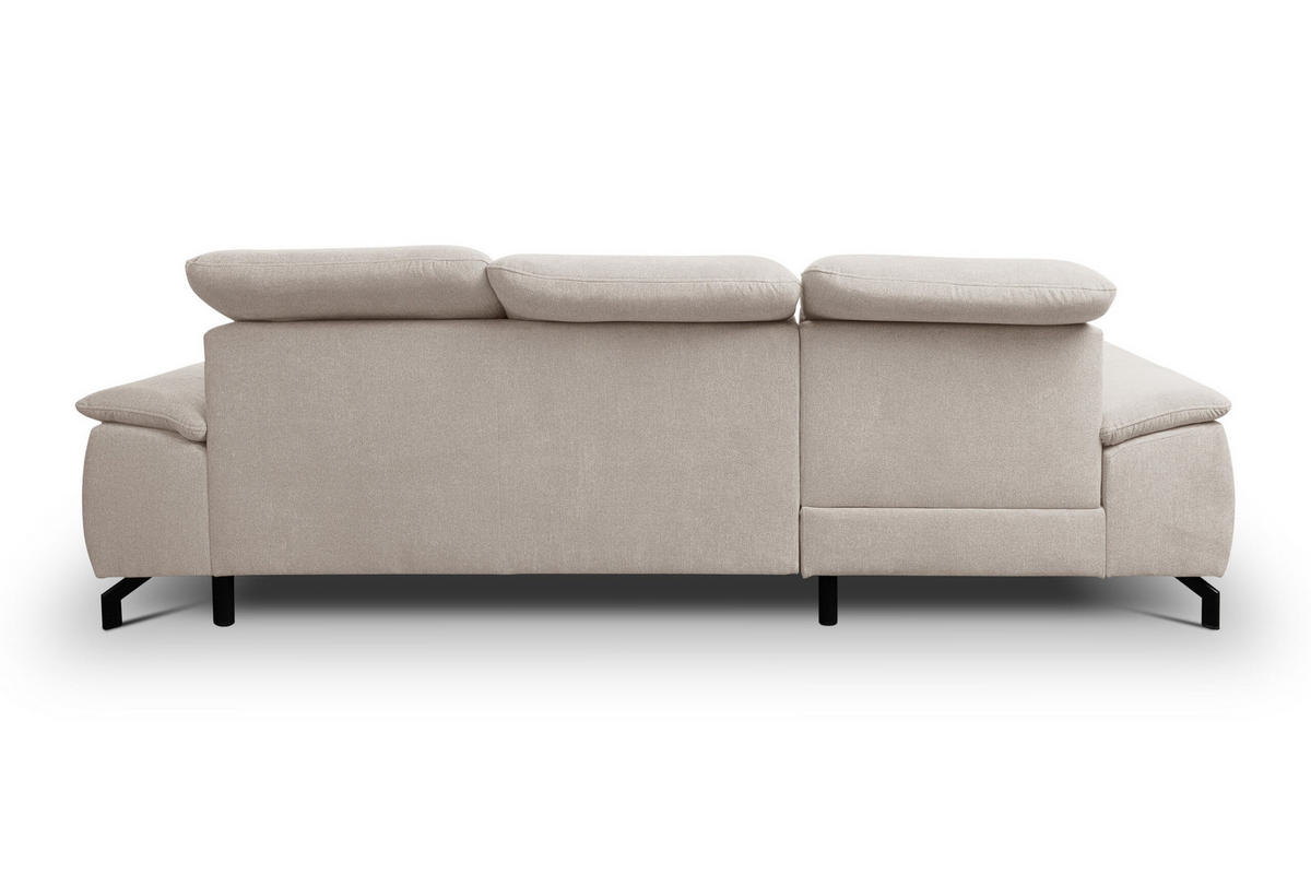 ECKSOFA MALIBU mit Schlaffunktion und Bettkasten, Farbe: Beige, Velourstoff, Ottomane Links - Beige, Textil (276/184cm) - VENASI MÖBEL