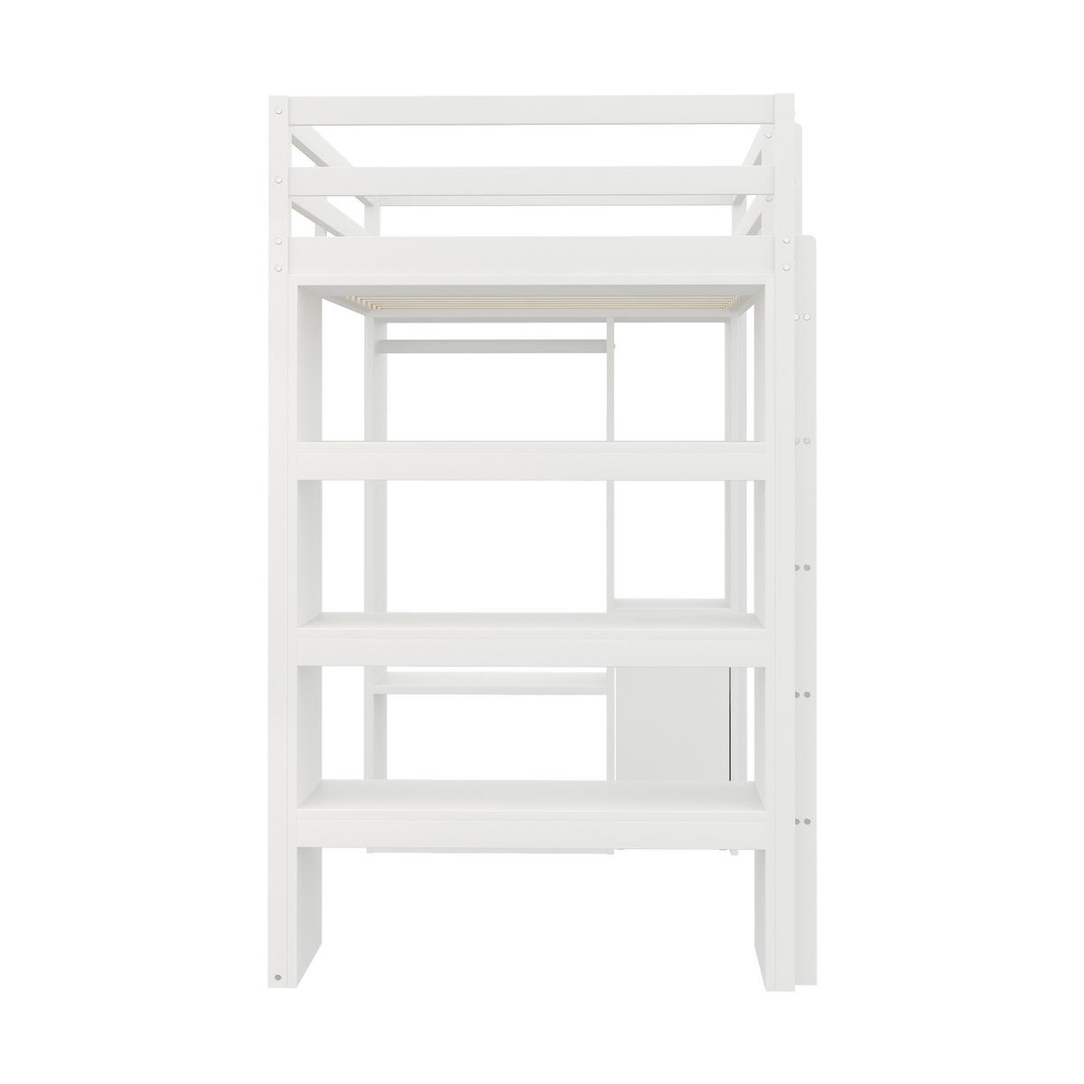 HOCHBETT 90/200 cm DE-01422, in Weiß, mit Regalen, Kleiderbügeln und Organisationswagen - Weiß, Holz (90/200cm) - ComfortXL