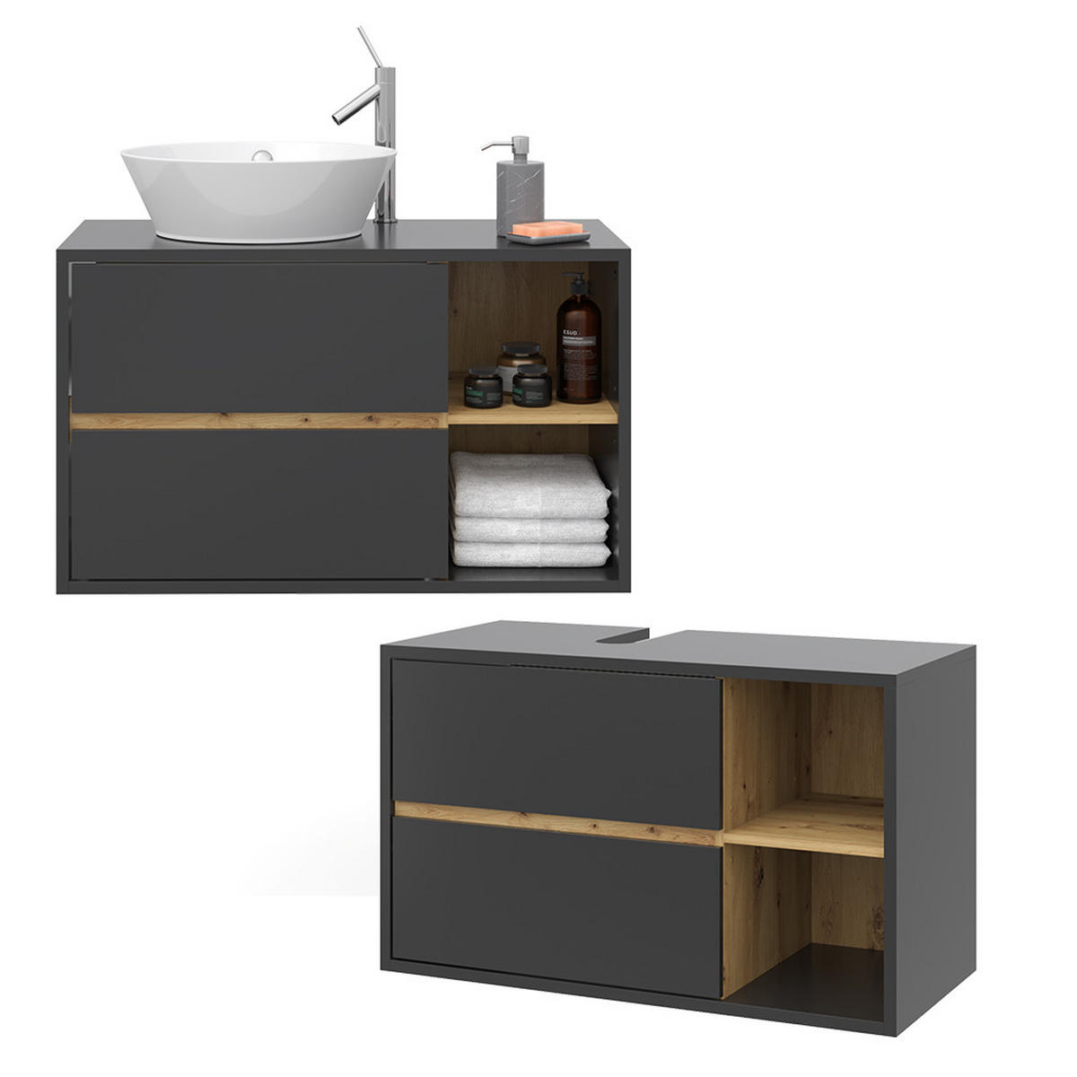 WASCHBECKENUNTERSCHRANK Viola Anthrazit 100 x 60 cm - Anthrazit/Eiche Artisan, Holzwerkstoff (100/60/45.5cm) - Vicco