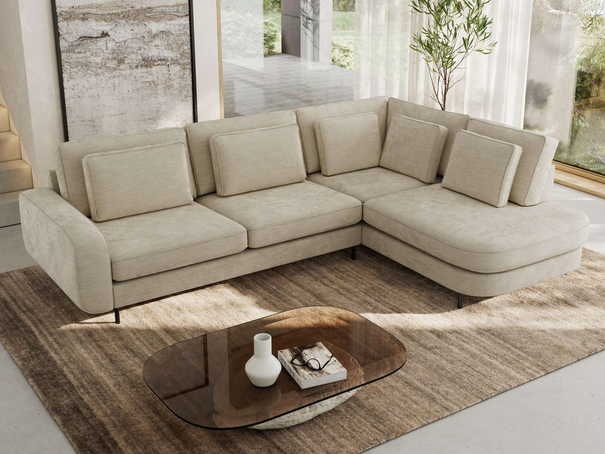 ROHOVÁ SEDAČKA CALENO L - Béžová Hrubě tkaná žinylka - Levá Strana - černá/béžová, kov/textil (317/225cm) - MKS