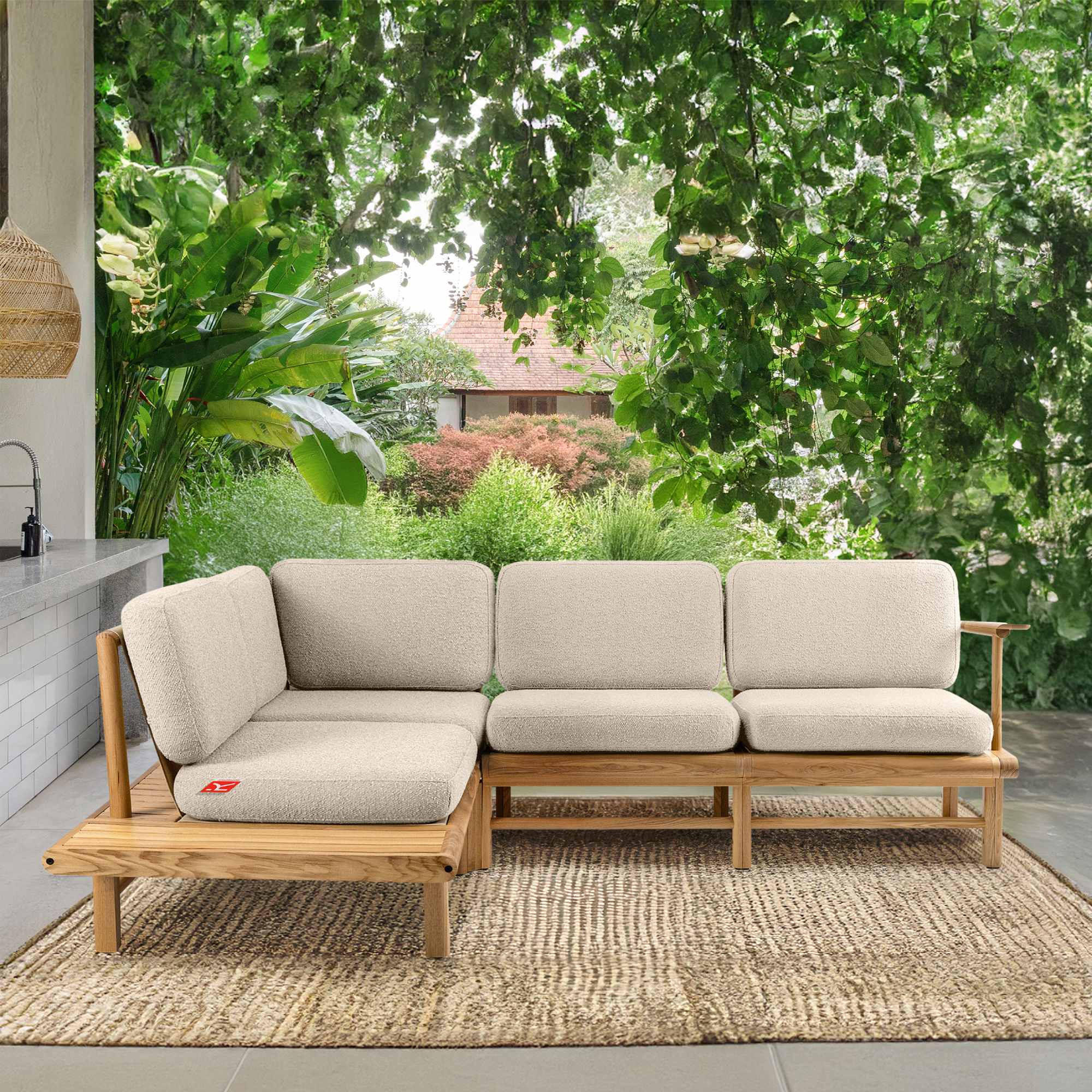 LOUNGESOFA ATREDA links - Creme, Holz/Textil (230/74/175cm) - KONSIMO®
