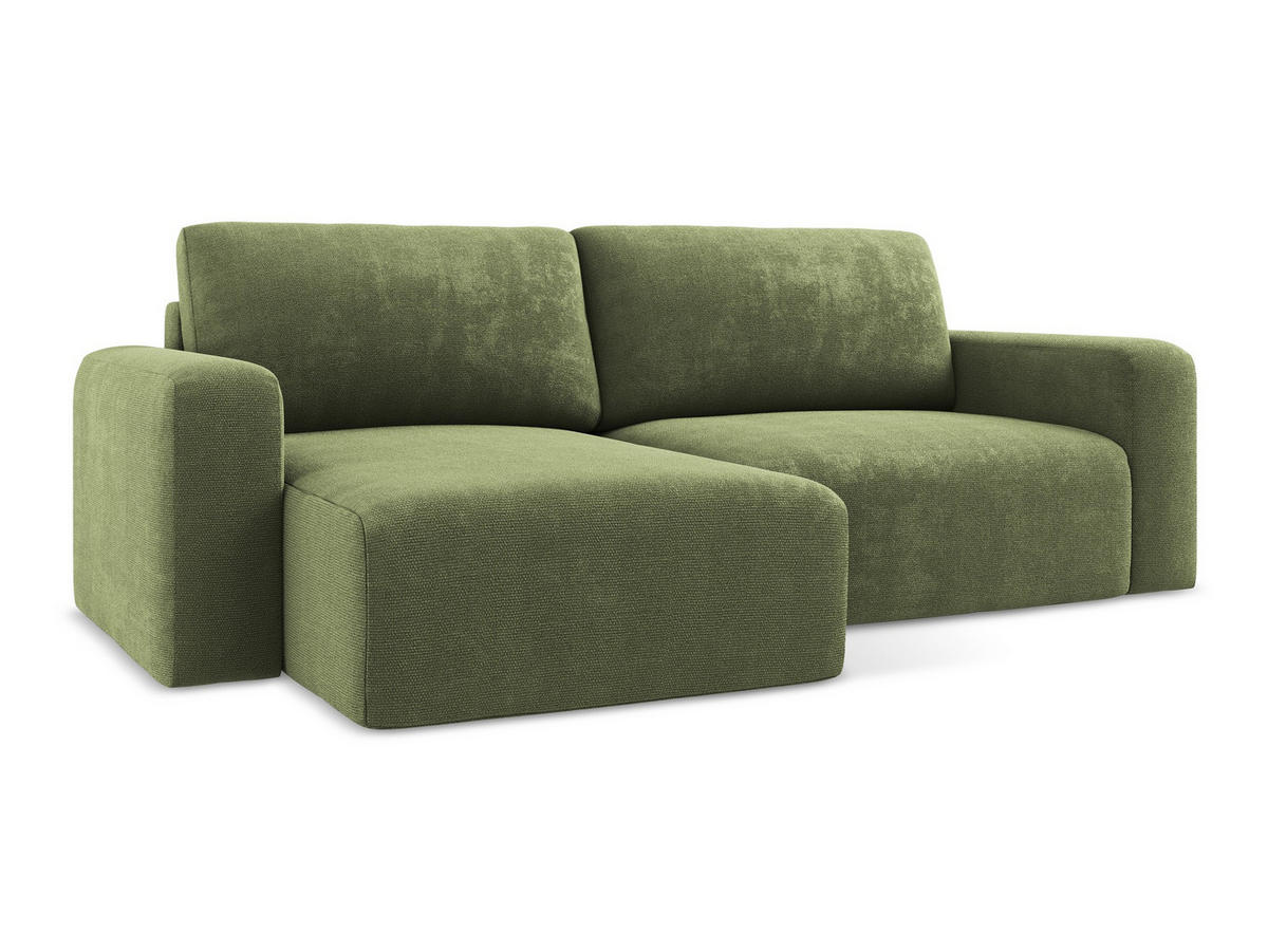 ECKSOFA mit Schlaffunktion links Chenille Stoff Grün - Schwarz/Grau, Kunststoff/Textil (149/244cm) - Makamii