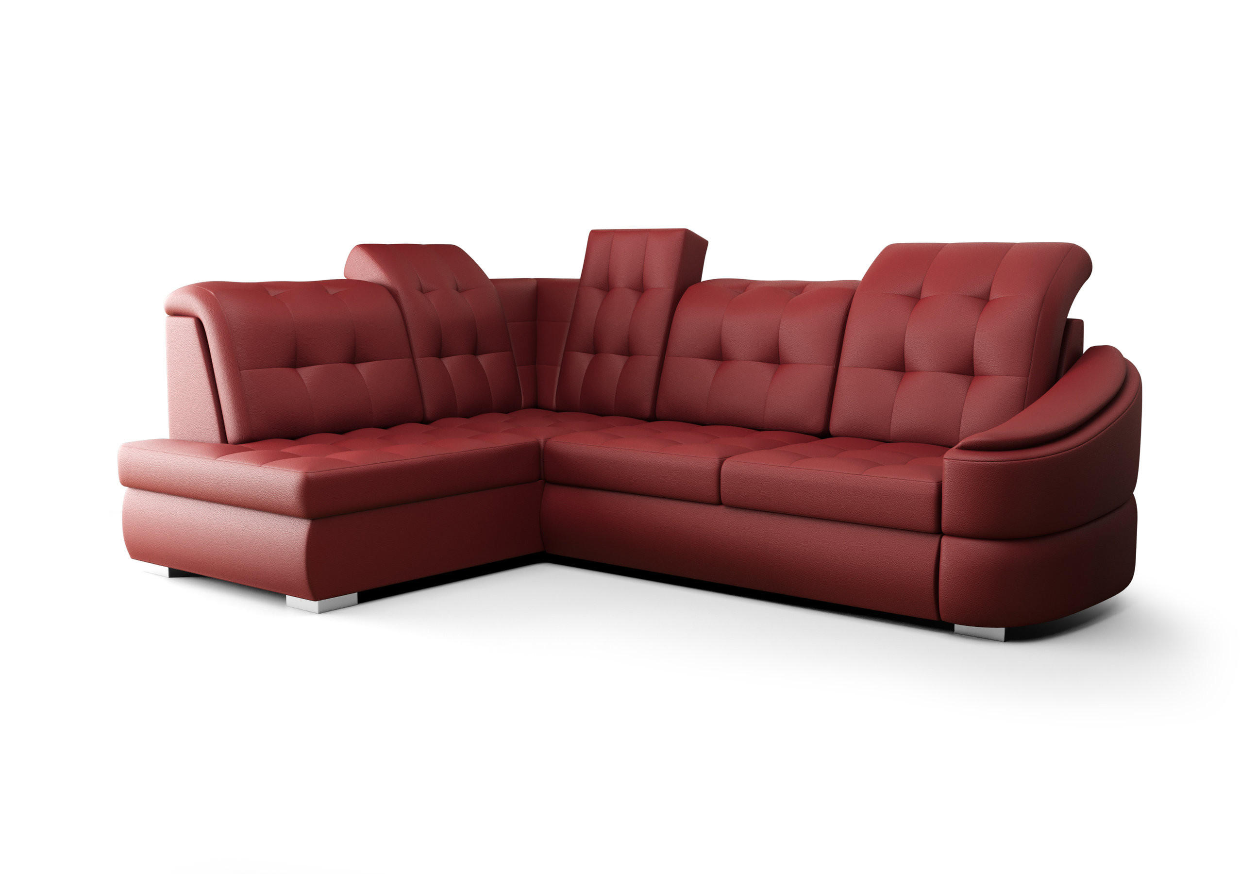 ECKSOFA KONGO RBN09, Eckcouch in L-Form mit Schlaffunktion, Farbe: Rot, Kunstleder, Ottomane Links - Rot, Textil (260/180cm) - O-Sofa