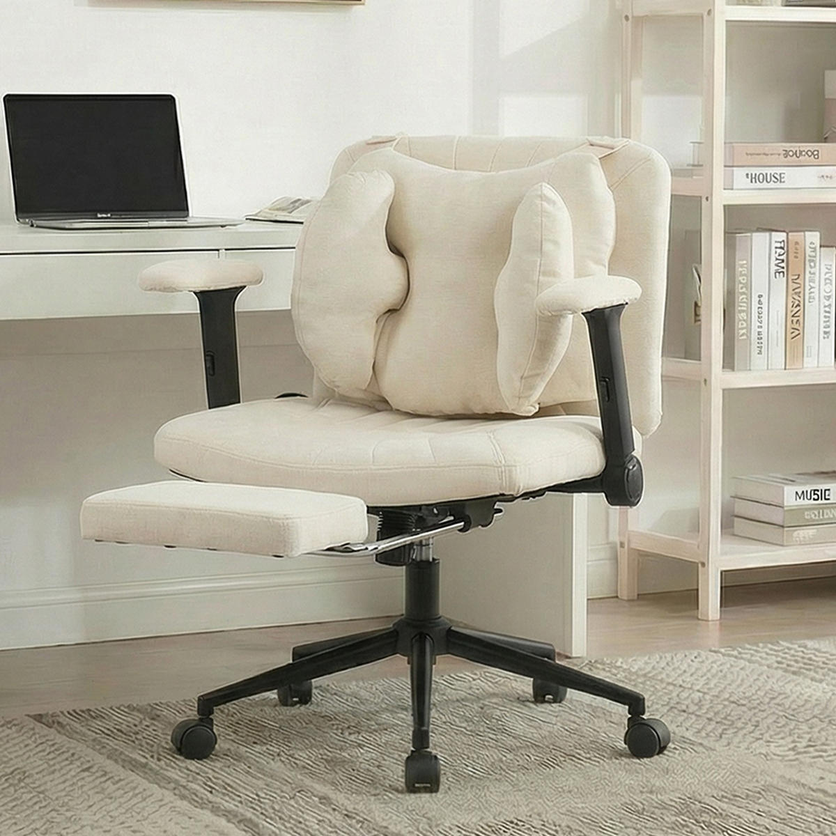 DREHSTUHL DE-40923 mit Fußstütze und Lendenluftkissen Beige - Beige, Metall (80/86/55cm) - ComfortXL