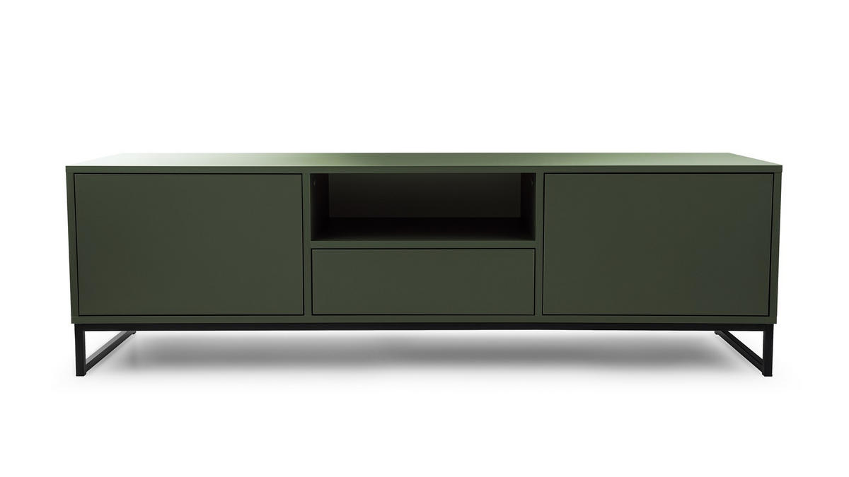 TV-ELEMENT GENUA Flaschengrün, Schwarzer Rahmen, 2 Türen, 1 Schublade - Grün, Holzwerkstoff (160/48/45cm) - Bettso