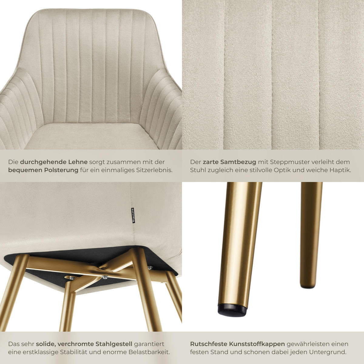 ESSZIMMERSTUHL 6er Set Marilyn 58 x 62 x 82 cm creme/gold - Goldfarben/Creme, Kunststoff (58/82/62cm) - tectake