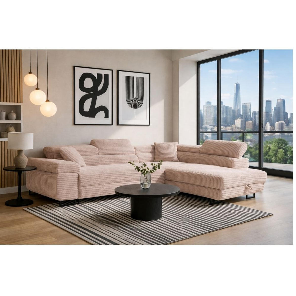 ECKSCHLAFSOFA Luis L, mit Schlaffunktion und Bettkasten – praktisch und bequem, Rechts, Braun - Schwarz/Braun, Textil (275/205cm) - AN-Moebel 4u
