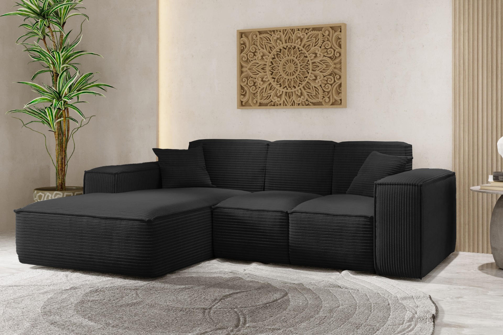 ECKSOFA L-Form Wohnzimmer SIENA Stoff Poso Schwarz Links - Schwarz, Holz/Textil (165/266cm) - Kaiser Möbel