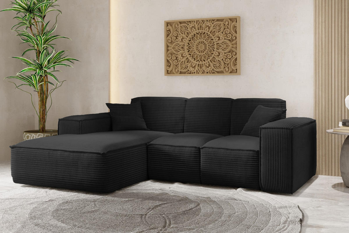 ECKSOFA L-Form Wohnzimmer SIENA Stoff Poso Schwarz Links - Schwarz, Holz/Textil (165/266cm) - Kaiser Möbel
