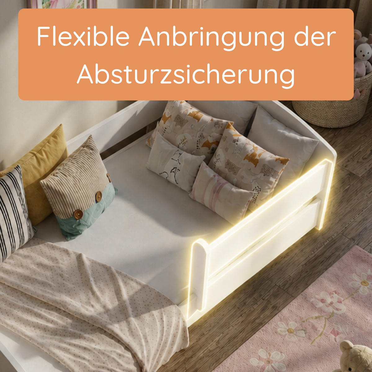 BODENBETT mit Matratze 80x160 cm in Weiß - Weiß, Holzwerkstoff (80/160cm) - Kids Collective