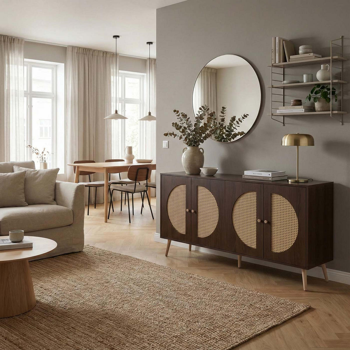 SIDEBOARD Dekor orech - farba vlašského orecha, drevo (160/80/40cm) - MCW