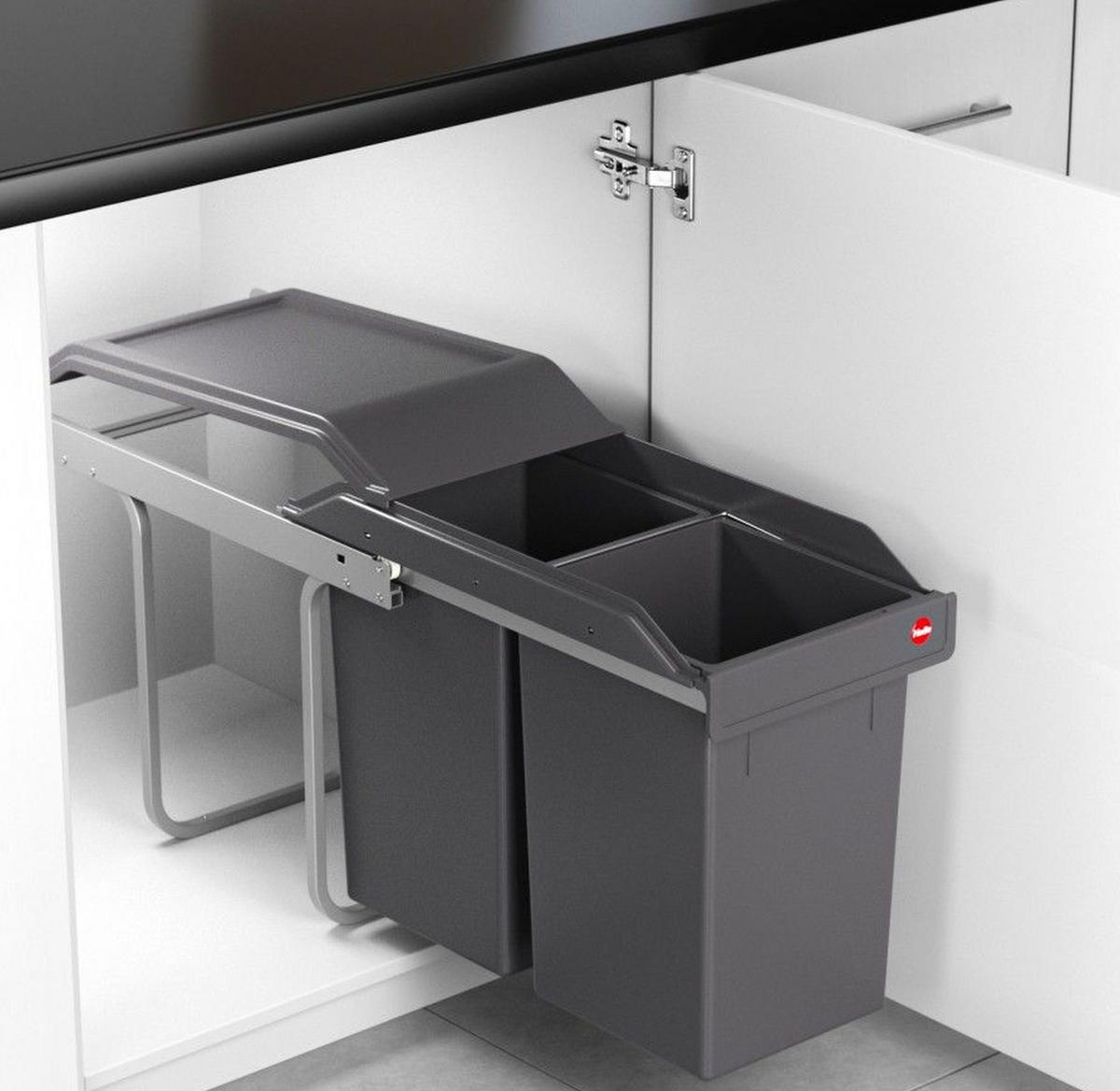 MÜLLEIMER Hailo Tandem Grau Einbau 30-90cm Schrank 2x 15 L Mülltrennung Teilauszug - Grau, Metall (25.2/45.5/50.5cm) - Hailo