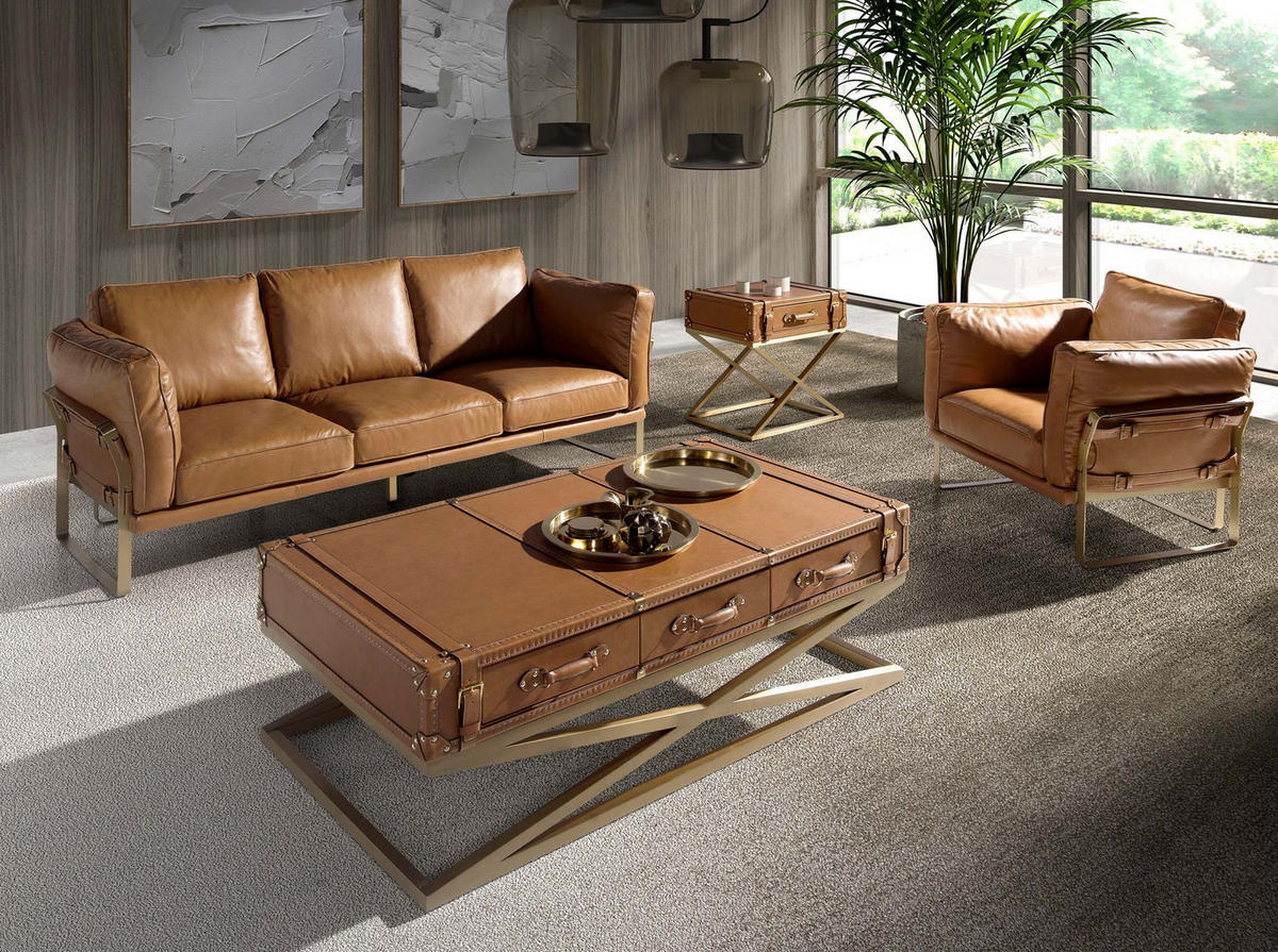 SOFA 3-Sitzer-Sofa in Leder camel 222/90/84 cm - Braun, Leder (222/84/90cm) - ANGEL CERDA