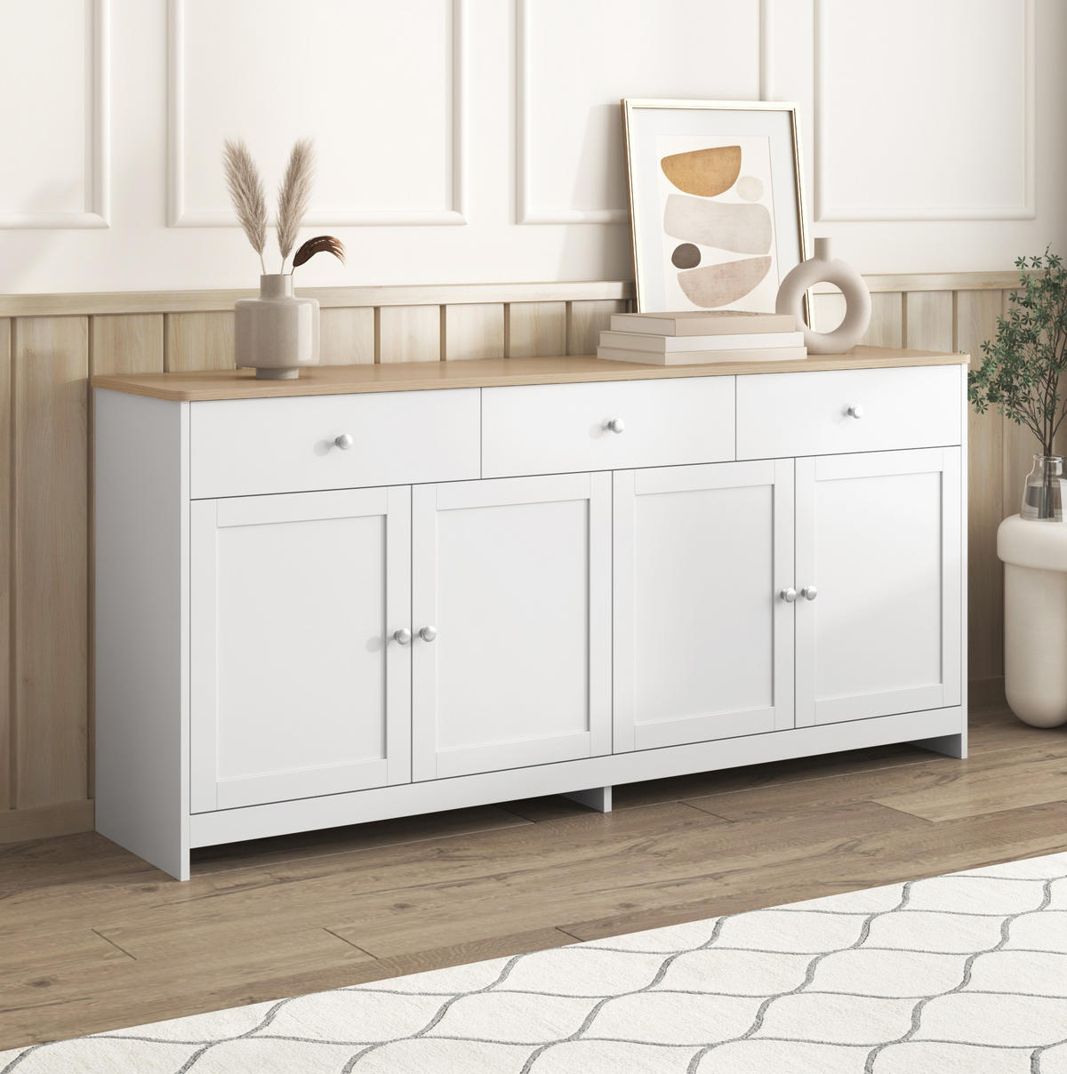 SIDEBOARD 160/37/75 cm z MDF bílý v dekoru dřeva - bílá, kompozitní dřevo (160/75/37cm) - Modenvie