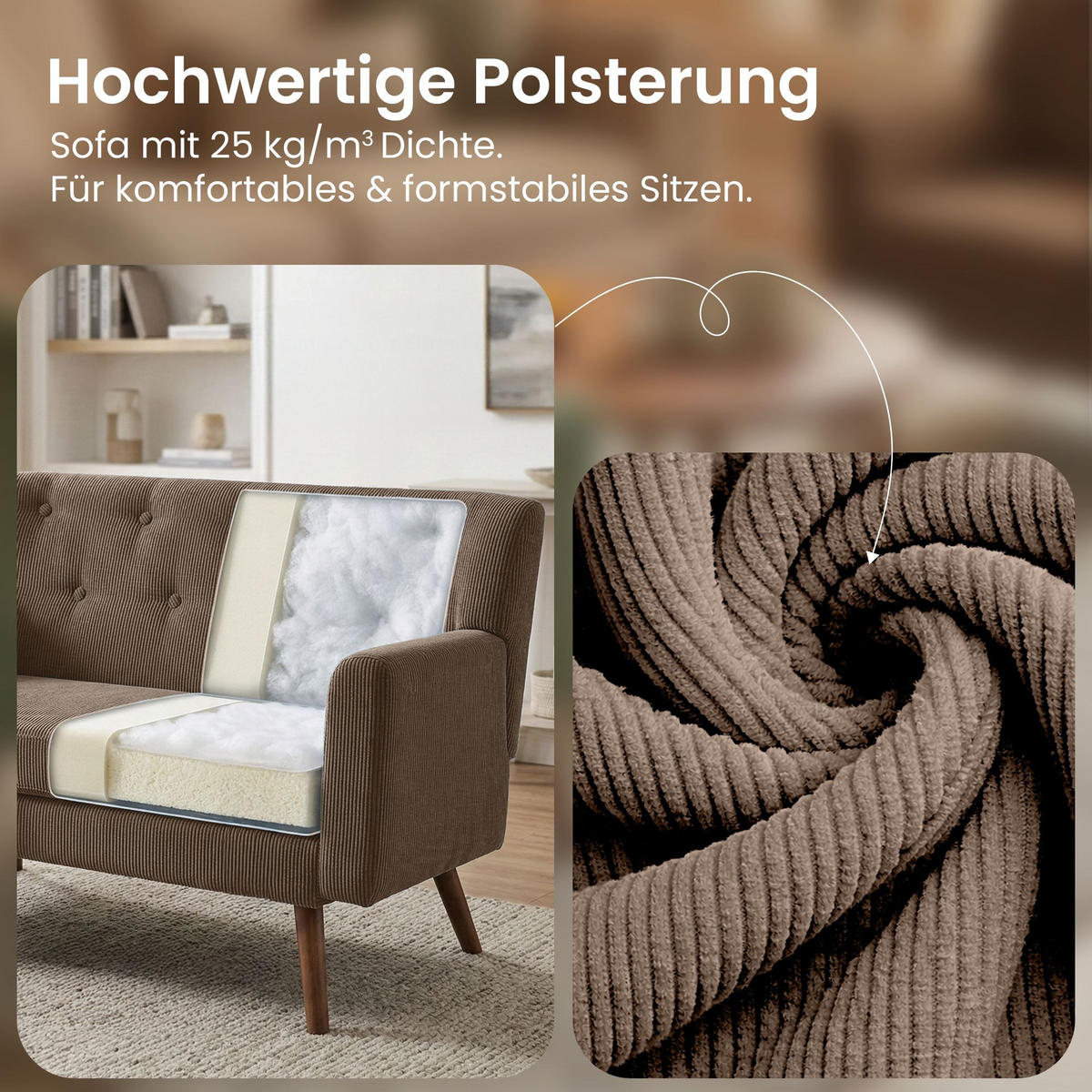 SOFA 120/74 cm Cord Taupe - Taupe/Braun, Textil (120/81/74cm) - CLP