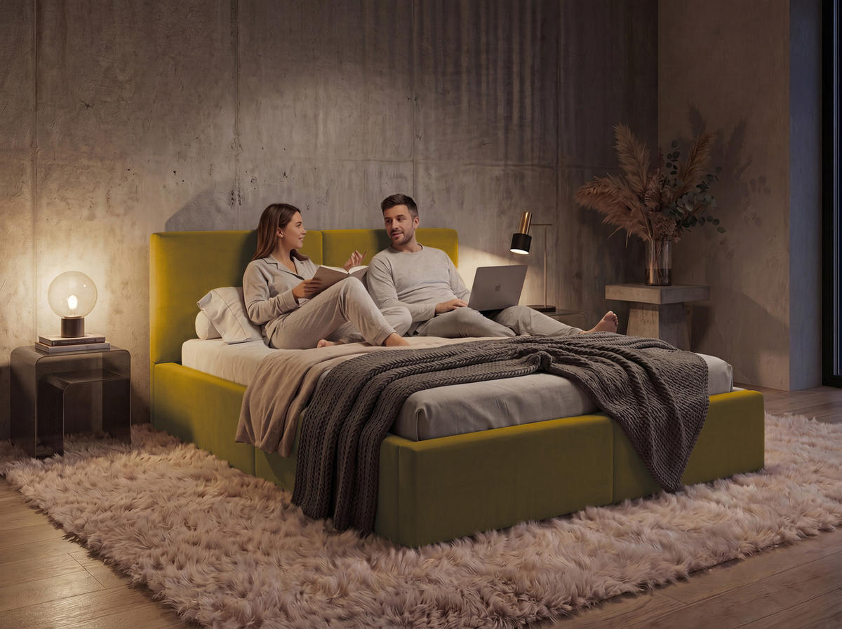POLSTERBETT 120X200 Currygelb mit Stauraum inkl. Hebemechanismus - Gelb, Textil (120/200cm) - Interbeds