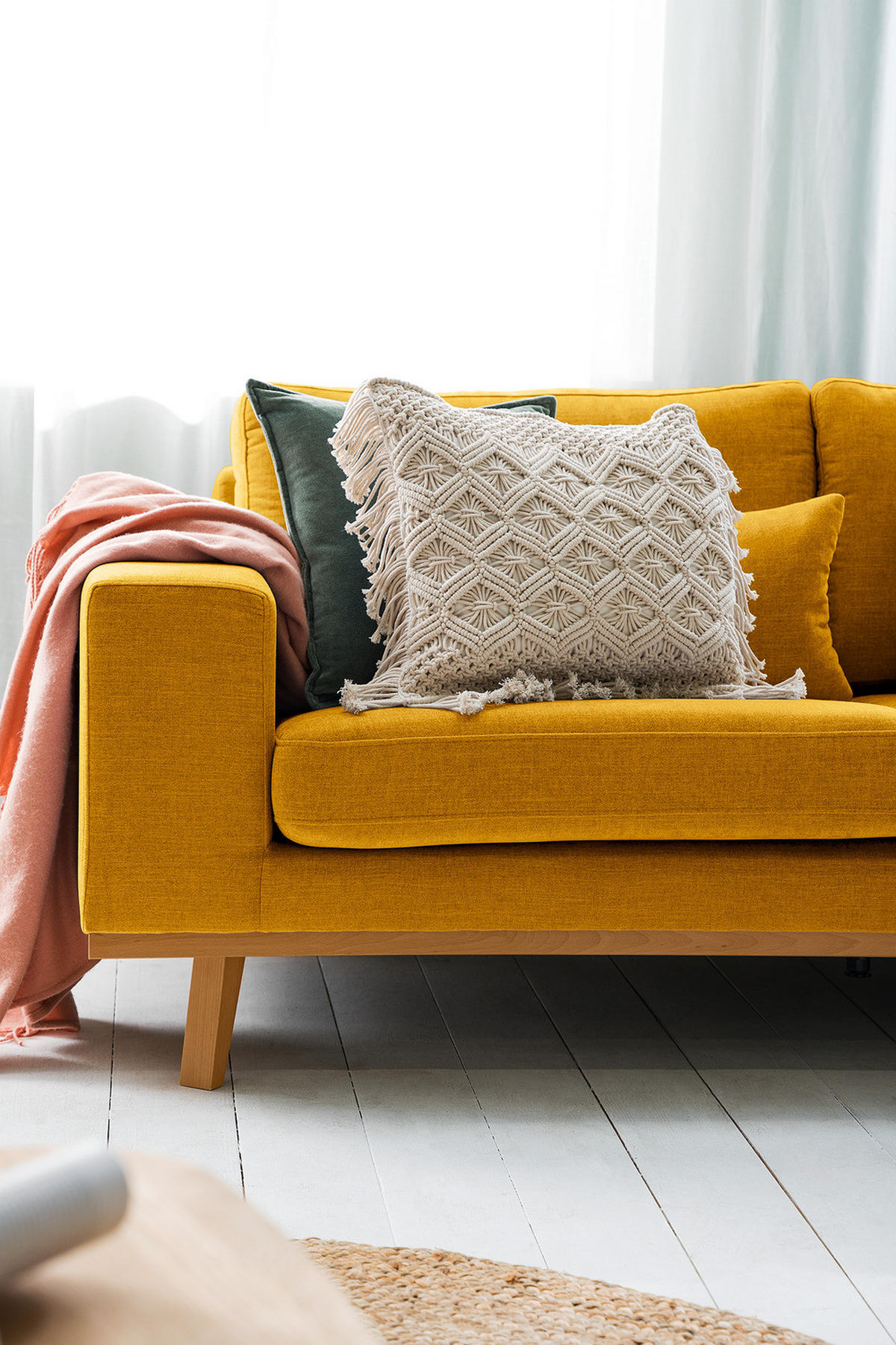 2-SITZER SOFA - Gelb/Buchefarben, Buchenholz/Textil (197/81/88cm) - home24