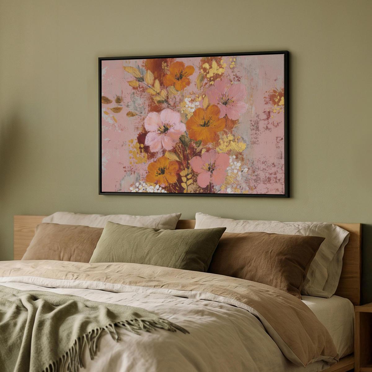 LEINWAND Bilder mit Rahmen - Malerei - Blumen - Rustikal - Rosa - 80x60 - Altrosa, Textil (80/60cm) - MuchoWow